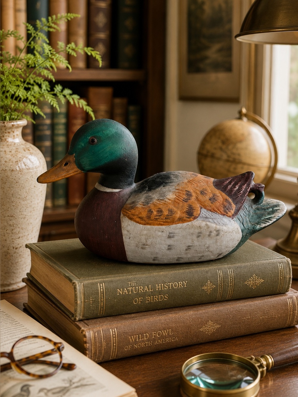 Vintage Hand Painted Mallard Ceramic Duck Decoy Cabin Library Decor Wildlife Bir